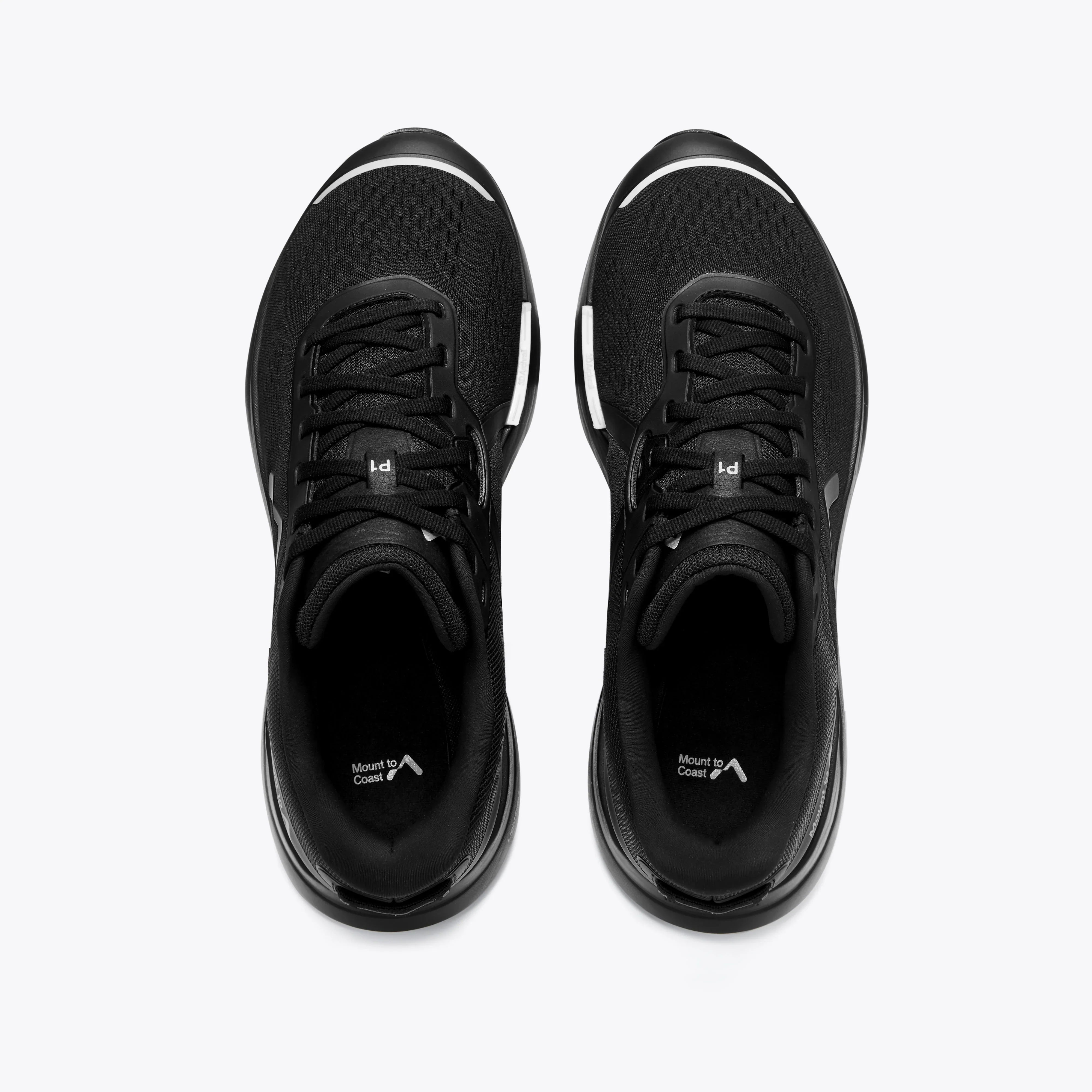 Overhead view of Mount to Coast P1 black running shoes #Color_black